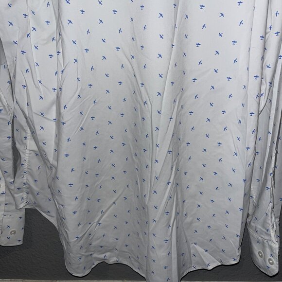 BONOBOS Airplane Print Nylon & Spandex Long Sleeve Button Shirt EUC  XL SLIM FIT - Picture 8 of 13